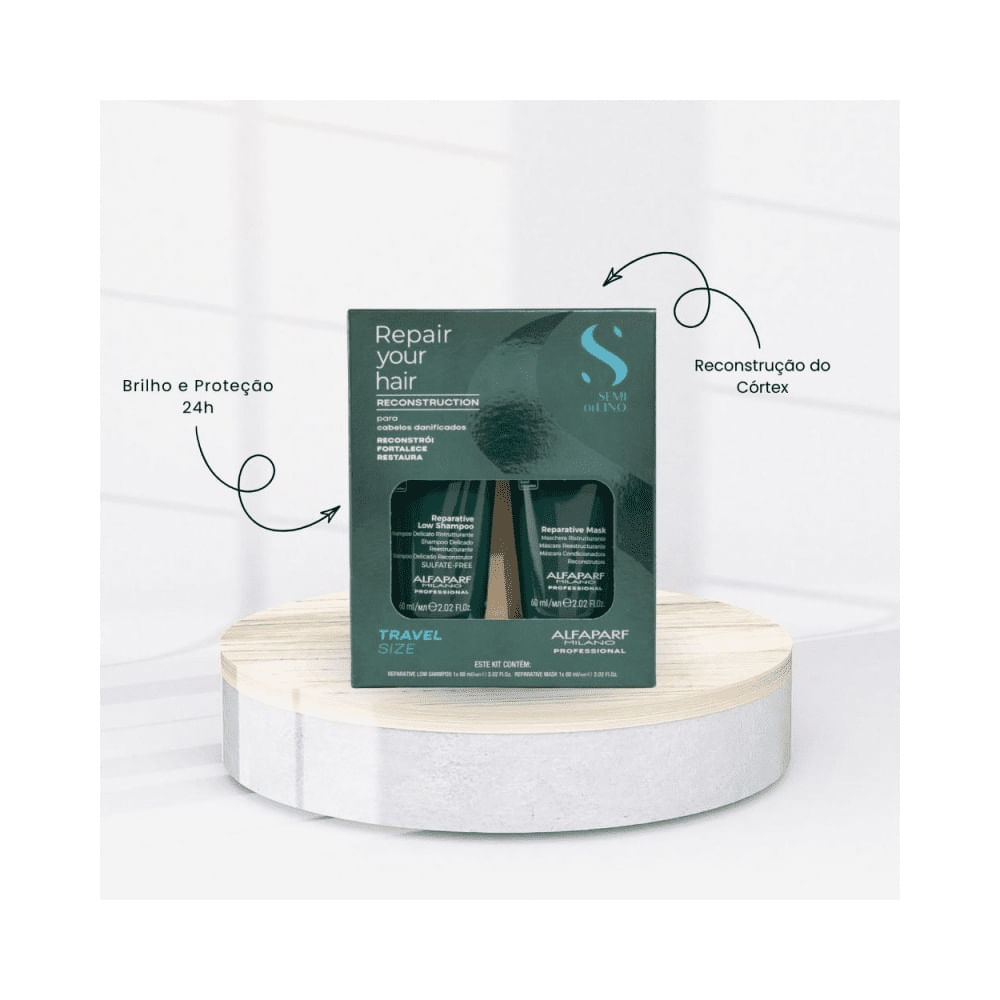 Kit de viagem Alfaparf com shampoo e máscara reparadora
